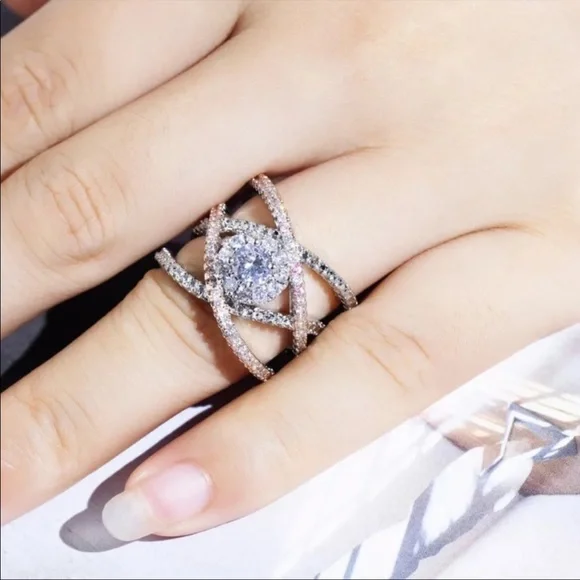 NEW 925 STERLING SILVER ROSE GOLD DIAMOND RING - Picture 4 of 5